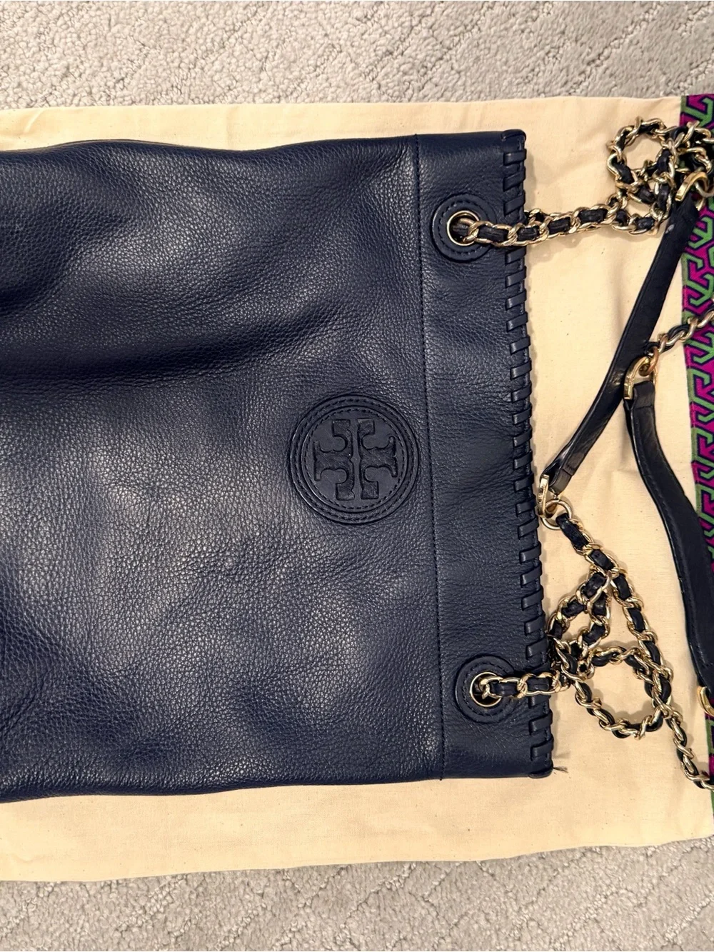 Tory Burch Navy Leather Chain-Strap Shoulder Bag